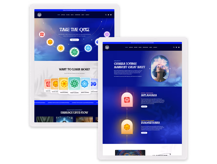 Chakra Lounge storefront and chakra quiz on a phone