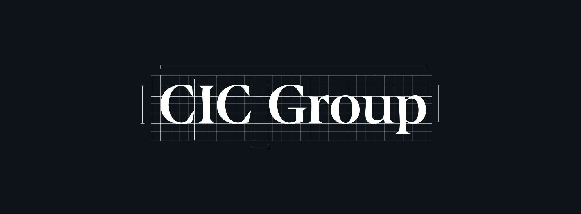 The CIC Group wordmark on a construction grid with cap height and spacing guides