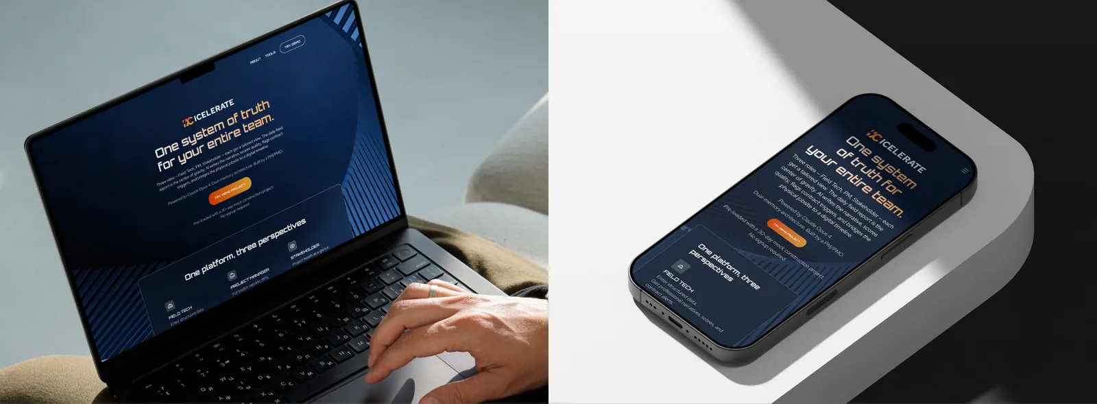The ICelerate website on a laptop and on a phone
