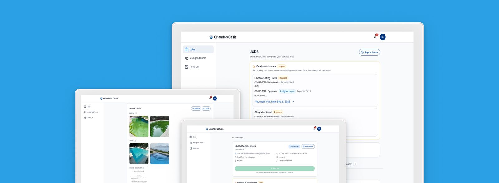 Orlando's Oasis, technician dashboard