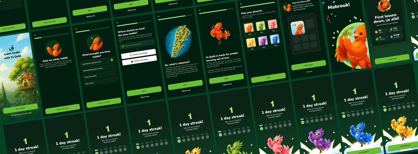 Ya Qalbi, onboarding and daily streak screens
