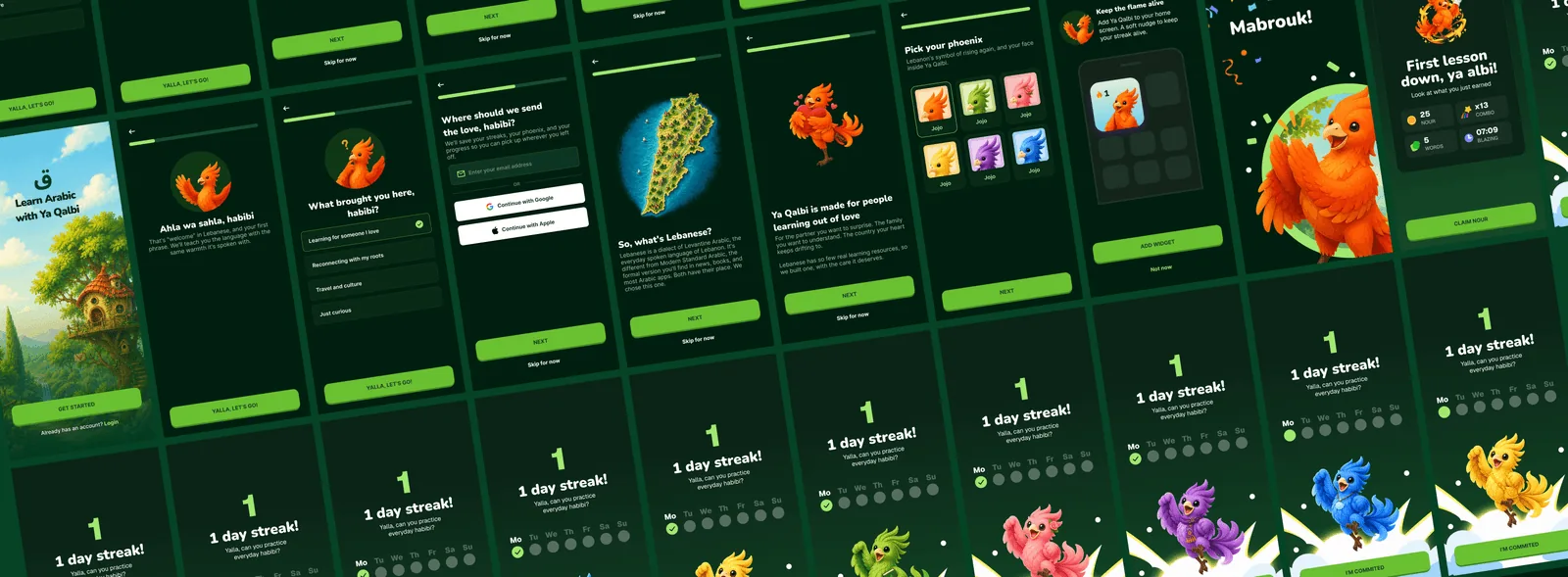 Ya Qalbi, onboarding and daily streak screens